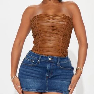 Brown Faux Leather Corset Top
